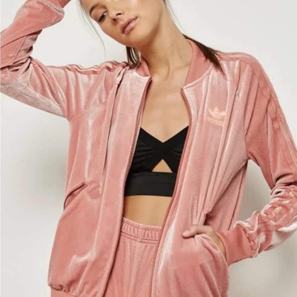 Adidas Originals Women's Velvet Vibes SST Track Jacket Raw Pink | Size XS